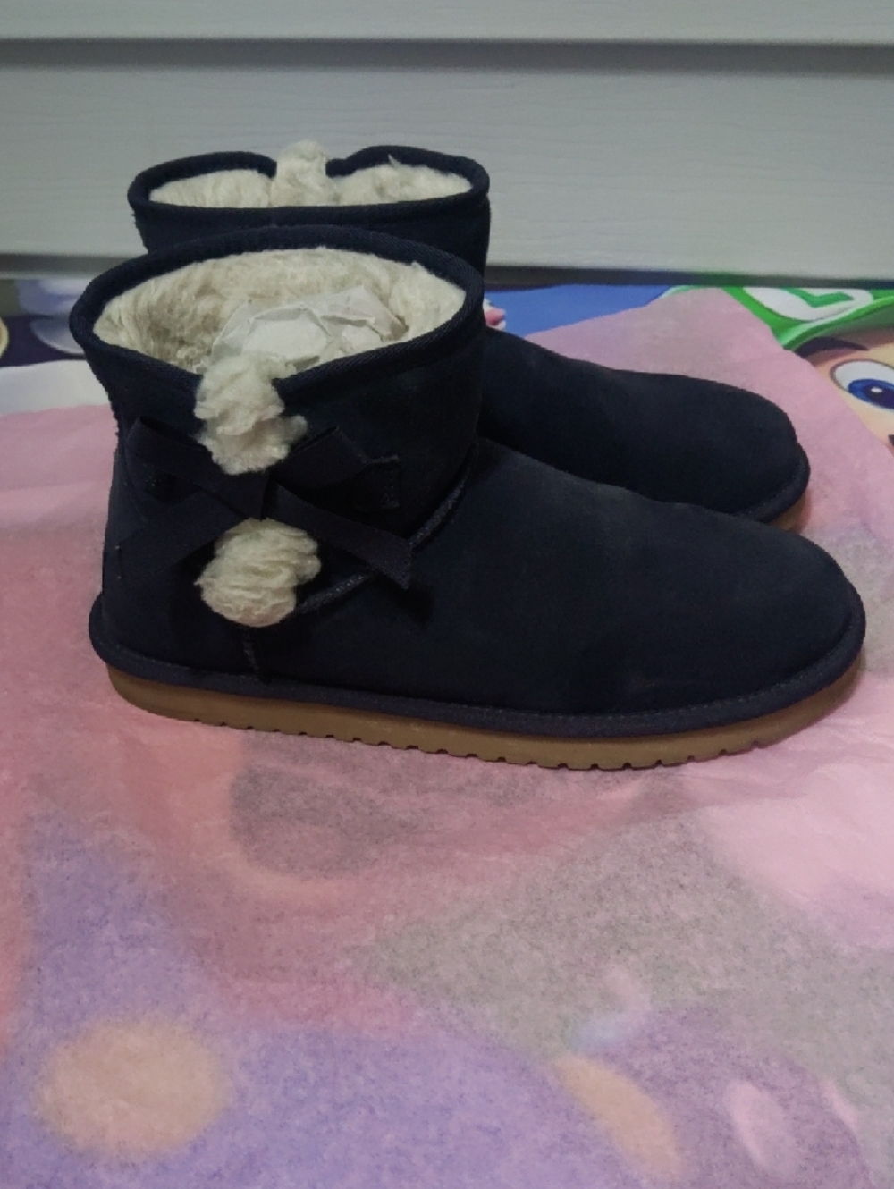 Koolaburra Navy Suede-Look Shearling Ankle Boot - Picture 8 of 12